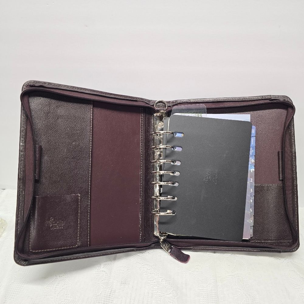 Franklin Covey Mahogany Plum Top Grain Cowhide Leather 7 Rings Binder Planner
